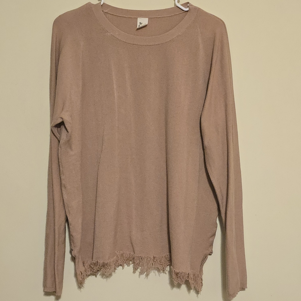 Sew In Love Frayed Hem Long Sleeve Top - Light Brown